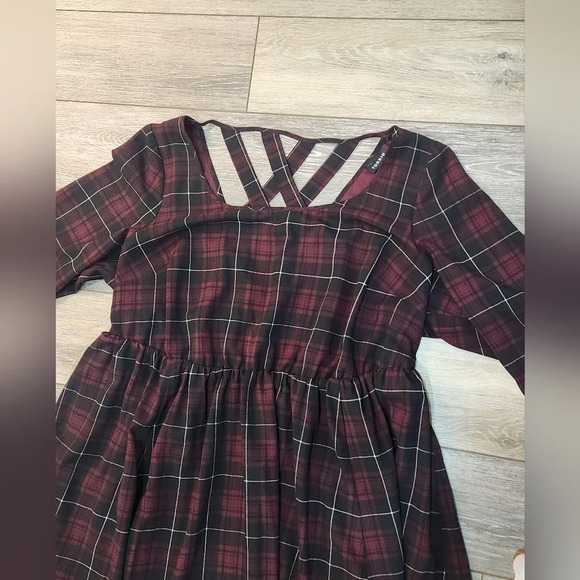 Torrid Womens 2X Red Plaid Crossback Long Sleeve Skater Dress Elastic Waist - Picture 9 of 11